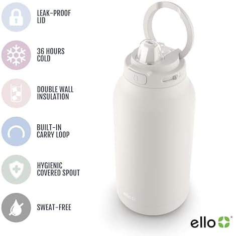 Ello Hydra 64oz Half Gallon Vacuum Insulated Stainless Steel Jug, Cream