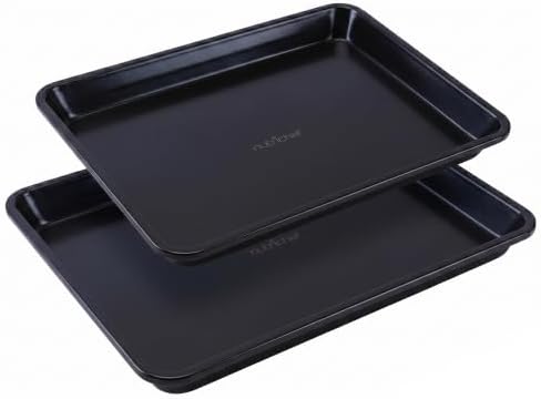NutriChef Non-Stick Cookie Sheet Baking Pans, 2-Piece Oven Baking Trays w/ Superior Nonstick Coating - 15" x 11" & 13" x 9" Sizes for Convenient Roasting & Baking - Dishwasher Safe