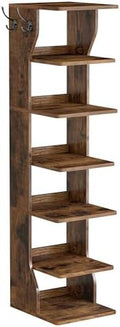 VASAGLE 7-Tier Vertical Shoe Rack, Narrow Shoe Storage Organizer with Hooks