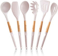 Silicone Cooking Utensils Set 6 Piece – Heat Resistant up to 480°F, BPA Free & Non-Scratch Kitchen Tools with Natural Wood Handles, White
