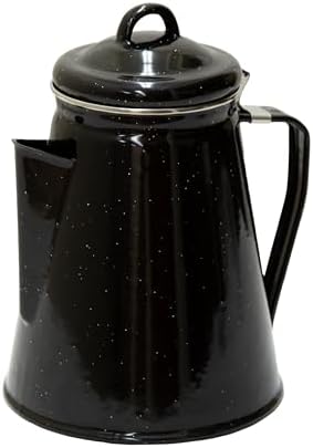 Stansport Enamel 8-Cup Percolator Coffee Pot and 4-Mug Set - Heavy-Duty Campfire Coffee Maker with 12oz Mugs - Percolator Stem Included - Double Baked Enamelware for Camping, Hiking, RV & Cabin