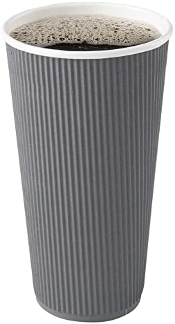 Restaurantware Ripple Wall Coffee Cups 10 Count 20 Ounce Insulated Gray Paper Cups, Rolled Rim Spill-Resistant Disposable Paper Non-Slip for Coffee, Beverages