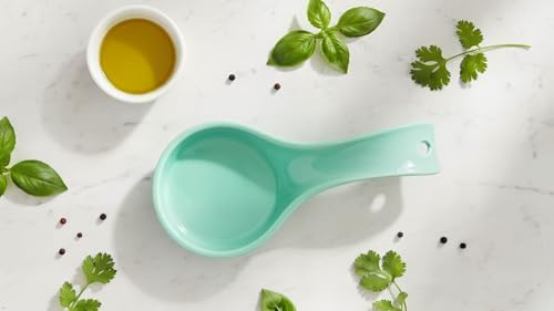Reston Lloyd Kitchen Counter Utensil Spoon Rest, Ladles, Spaghetti Forks, & Spatulas, Durable BPA-Free Plastic – Dishwasher Safe, Décor, Space Saving Hanging Hole on Handle, Seafoam