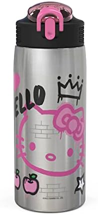 Zak Designs Sanrio Water Bottle for Travel and At Home, 19 oz Vacuum Insulated Stainless Steel with Locking Spout Cover, Built-In Carrying Loop, Leak-Proof Design (Hello Kitty)