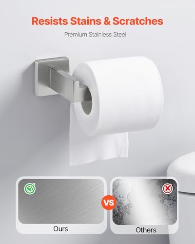VEVOR Brushed Nickel Bathroom Hardware Set, 5 Pieces Bathroom Accessories Set, Stainless Steel 24 inch Towel Bar, Towel Rack, 2 Robe Towel Hooks, Toilet Paper Holder for Bath Room, Wall Mounted
