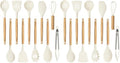 CAROTE Silicone Cooking Utensils Set, Kitchen Utensils Set 10 Pcs for cooking, BPA Free Spatula Set with Heat Resistant Wood Handles for Nonstick Cookware (Cream White) (Pack of 2)