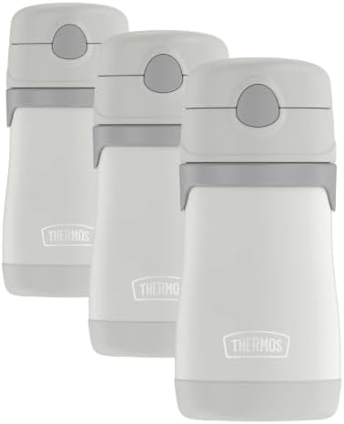 THERMOS BABY 10 ounce Stainless Steel Vacuum Insulated Straw Bottle, Gray, 10 Ounces (Pack of 3)