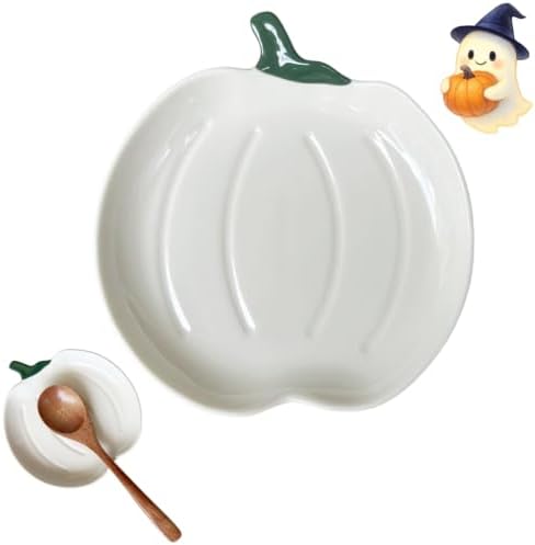 Ceramic Spoon Rest for Stove Top, Halloween Pumpkin Cute Spoon Rest for Kitchen Counter, Cooking Spoon Holder for Kitchen Counter, Utensil Rest Spatula Rest Ladle Holder Tong Rest (White)