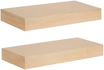 Kate and Laurel Havlock Modern Natural Floating Shelves; Set of 2; 18 x 8; Natural Wood; Mid-Century Bathroom and Kitchen Shelves for Storage and Display Decor