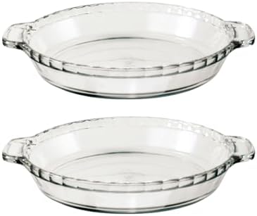 Anchor Hocking 2 Pack 9.5 Inch Glass Pie Plates – Classic Bakeware for Pies, Quiches, and Tarts – Oven Safe, Dishwasher Safe, Made in USA
