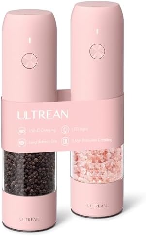 Ultrean Electric Salt and Pepper Grinder Set, Rechargeable,Pink
