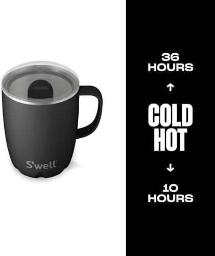S’well Stainless Steel Travel Mug with Handle - 16oz - Onyx - Triple-Layered Vacuum-Insulated Container Designed to Keep Drinks Cold for 10 Hours and Hot for 3 - BPA-Free Water Bottle