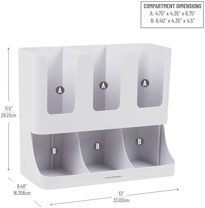 Mind Reader Cup and Condiment Station, 13 Inch Countertop Coffee Bar Organizer with 6 Compartments, Storage Caddy for Cups, Lids and Packets, Plastic, White 13" L x 6.4" W x 11.5" H (Pack of 4)