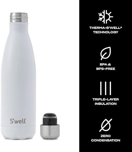 S'well Stainless Steel Water Bottle - 17 Fl Oz - Angel Food - Triple-Layered Vacuum-Insulated Containers Keeps Drinks Cold for 36 Hours and Hot for 18 - BPA-Free - Perfect for the Go