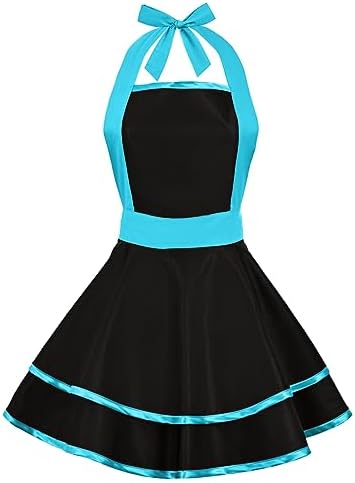 Violet Mist Cute Lovely Retro Aprons for Women Girls Ladies Sexy Vintage Aprons Black Blue Vintage 50s Apron Halloween Christmas Apron Cooking Kitchen Ruffle Apron for Housewife Waitress Mother's Gift