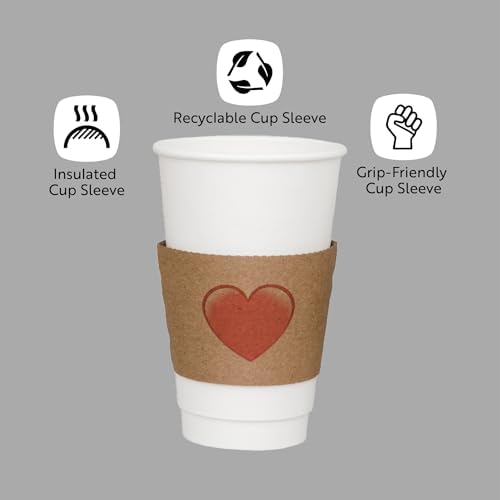 Restaurantware Coffee Cup Sleeves 1000 Pack Fits 12, 16, 20 oz Coffee Cups Disposable Hot Drink Sleeves Secure Grip Heat-Resistant Jacket for Tea, and Beverages White