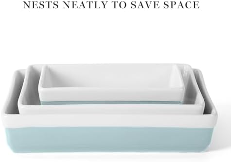 MARTHA STEWART 3-Piece Oven to Table Stoneware Bakeware Set – Baking Dish & Casserole Set – Dusty Blue – Durable Oven-Safe Bakeware for Baking and Serving
