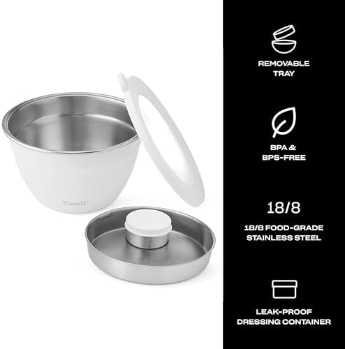 S'well Stainless Steel Salad Bowl Kit, Moonstone, Comes with 2oz Mini Canister and Removable Tray for Organization, Leakproof, Easy to Clean, Dishwasher Safe, 64oz (Pack of 8)
