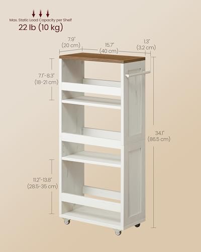 VASAGLE 4-Tier Slide-Out Storage Cart, Slim Kitchen Cart with Wheels