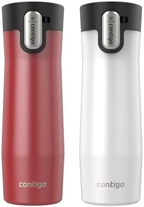Contigo AUTOSEAL West Loop Vacuum-Insulated Stainless Steel Travel Mug with Easy-Clean Lid 20 oz 2 pack Goji Berry Frosted Pearl Frosted Pearl