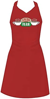 Red Central Perk Friends Apron | Waitress Rachel Green Costume | Halloween Costumes for Women | Stylish V-Neck Cut, Soft Fabric | Cooking Clothes, Halloween Party, Friends TV Show Apron | One Size