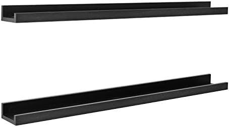 MCS Picture Ledge Shelf, Room Decor Floating Shelf, Black Woodgrain, 35 Inch, Set of 2