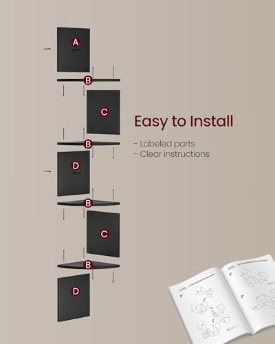 VASAGLE Set of 2 Corner Shelves Wall Mount, 4-Tier Floating Bookshelves