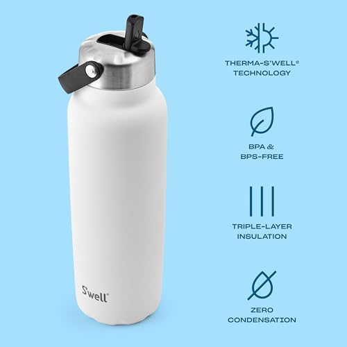 S'well Recycled Stainless Steel Explorer with Flip Straw Lid, 40oz, Moonstone, Triple Layered Vacuum Insulated Container Keeps Drinks Cold for 54 Hours and Hot for 12, BPA Free