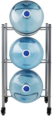 Mind Reader 5 Gallon Water Jug Stand, Water Bottle Holder, Water Cooler, Rack, Wheels, Metal, 16.5"L x 13.75"W x 31"H, Gray