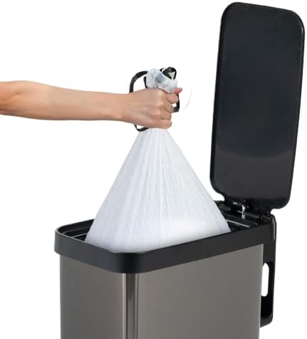 Glad Stainless Steel Slim Trash Can with Clorox Odor Protection - Narrow Kitchen Garbage Bin with Soft Close Lid, Step On Foot Pedal and Waste Bag Roll Holder, Pewter, 12 Gallon/45 Liter