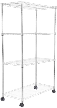 Whitmor 4 Tier Storage Shelves, Heavy Duty with Wheels, 400 lbs Capacity per Shelf, Max 1600 lbs Total, Adjustable Shelving Unit for Garage, Kitchen, Bathroom, 36" L x 18" W x 59" H, Chrome