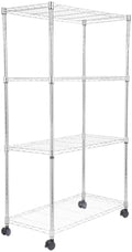 Whitmor 4 Tier Storage Shelves, Heavy Duty with Wheels, 400 lbs Capacity per Shelf, Max 1600 lbs Total, Adjustable Shelving Unit for Garage, Kitchen, Bathroom, 36" L x 18" W x 59" H, Chrome