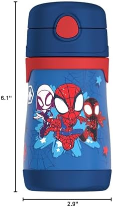 THERMOS Vacuum Insulated Stainless Steel 10oz Straw Bottle, Spidey and His Amazing