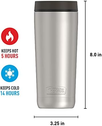 THERMOS ALTA SERIES Stainless Steel Tumbler 18 Ounce, Matte Steel/Espresso Black