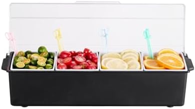 VEVOR Chilled Condiment Server, 4 Compartment Ice Cooled Condiment Serving Container, Chilled Garnish Tray Bar Caddy with Lid, for Bartending & Serving Taco, Salad, Fruit, Home & Restaurant Supplies
