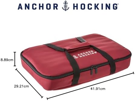 Anchor Hocking Glass Baking Dishes for Oven with Casserole Carrier, 4 Piece Set (3 Quart Glass Baking Dish, Red Lid, Red Thermal Carrier, and Hot/Cold Pack)