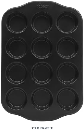 Oster Teston 12-Cup Muffin Pan, Nonstick Carbon Steel Cupcake Baking Tray, Matte Black, PFAS-Free, Easy Release, Oven-Safe Bakeware