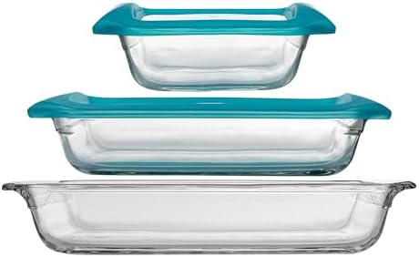 Libbey Baker’s Premium 5 Piece Glass Baking Dish Set, Stackable Casserole Dish with Lid Set, Baking Glassware for Casseroles, Lasagna, Brownies