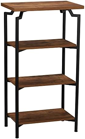 Household Essentials Rustic Hickory Wood & Black Iron Four-Tier Bookshelf