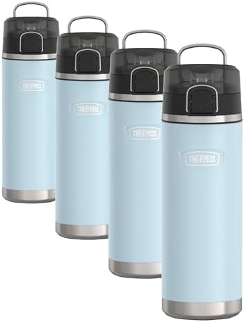 THERMOS ICON SERIES Stainless Steel Water Bottle with Spout - 24 Ounce, Glacier - Vacuum Insulated Water Bottle with Lid (Pack of 4)