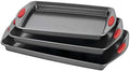 Rachael Ray Bakeware Nonstick Cookie Pan Set, 3-Piece, Gray with Red Grips