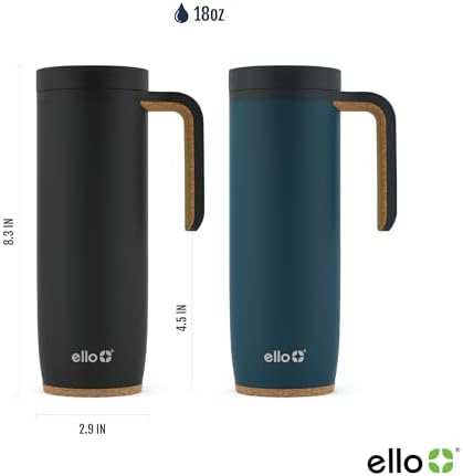 Ello Magnet 18oz Insulated Stainless Steel Travel Mug with Handle, Poseidon