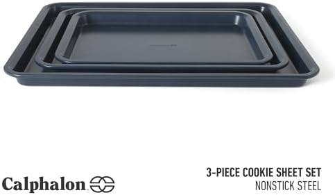 Calphalon Legacy 3-Piece Cookie Sheet Set, Cookie Baking Sheet, Metal Baking Sheet, 3 Pieces Nonstick Baking Sheets 18 15 13 Inch, Navy Blue, PFOA-Free for Even Baking, Oven Safe for Baking