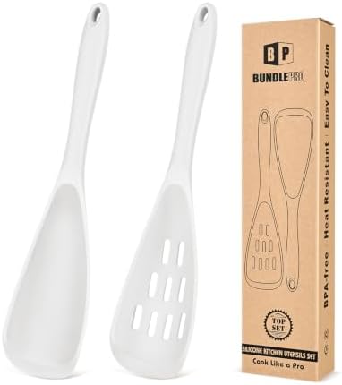 BUNDLEPRO Silicone Cooking Spoons for Nonstick Cookware, One-Piece, 2 Pack