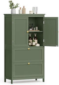 VASAGLE Bathroom Floor Cabinet with 2 Doors, 2 Drawers, Forest Green