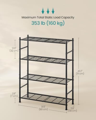SONGMICS 4-Tier Storage Shelves, 11.8 x 31.5 x 43.7 inch