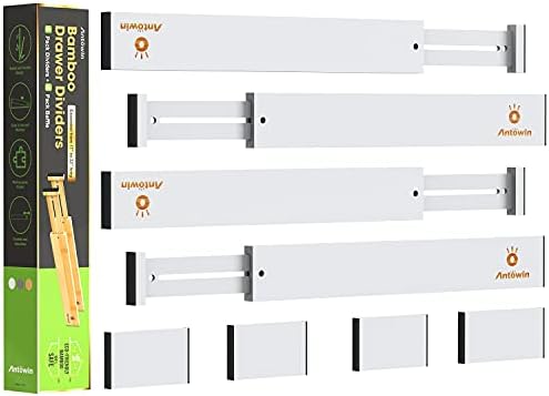 ANTOWIN Bamboo Drawer Dividers Organizers, Expandable Drawer Separators Splitter,17-22 inches Long Adjustable Spring-loaded Organizer for Large Utensil, Clothes, Tools Drawers (White)