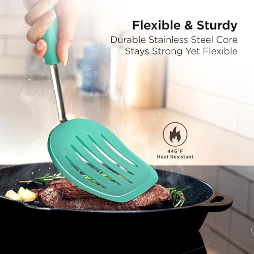 Kitchen Mama WaltzGrip Platinum Silicone Pancake Spatula Turner, Teal