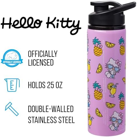 Silver Buffalo Hello Kitty Summer Style, Stainless Steel Water Bottle, 25oz