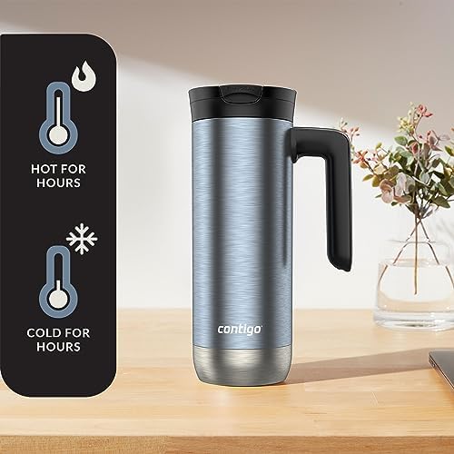 Contigo Superior 2.0 Stainless Steel Travel Mug 20oz with Handle | Leak-Proof Lid | Double-Wall Insulation | Dark Ice | Pack of 4